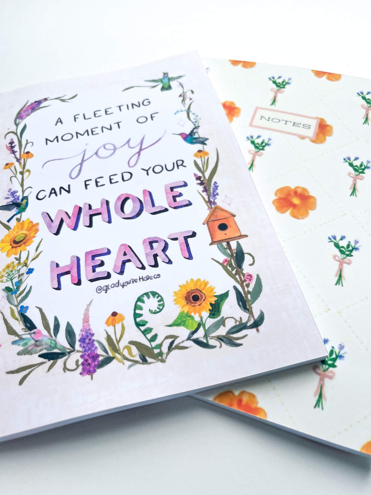 Poppy & Hummingbird Notebook Duo – Softcover, 2‑Pack, 100‑Page Lined Journals with Floral & Bird Artwork
