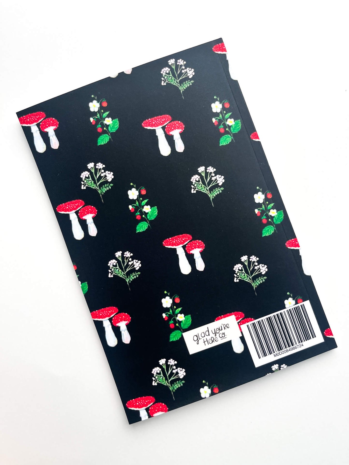 Hand-Painted Mushroom & Strawberry Botanical Notebook – Lined Pages with Whimsical Garden Illustrations