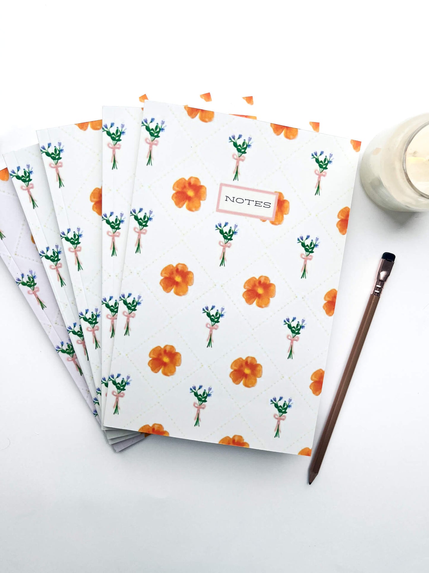 Orange Poppy Floral Notebook – Softcover, 100 Pages, Lined Journal with Plaid & Wildflower Border Art