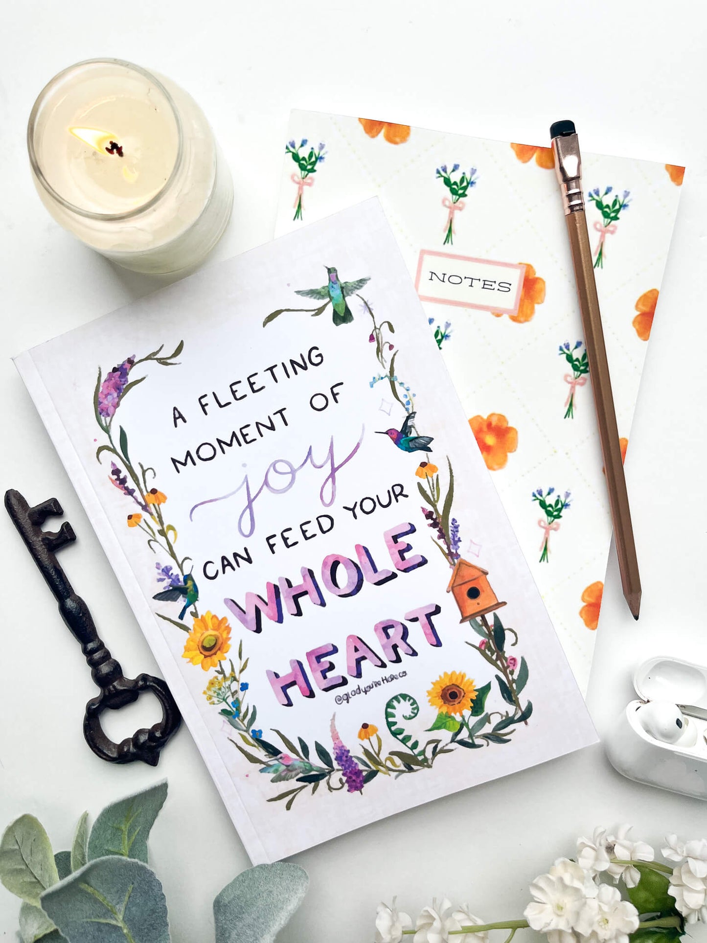 Poppy & Hummingbird Notebook Duo – Softcover, 2‑Pack, 100‑Page Lined Journals with Floral & Bird Artwork