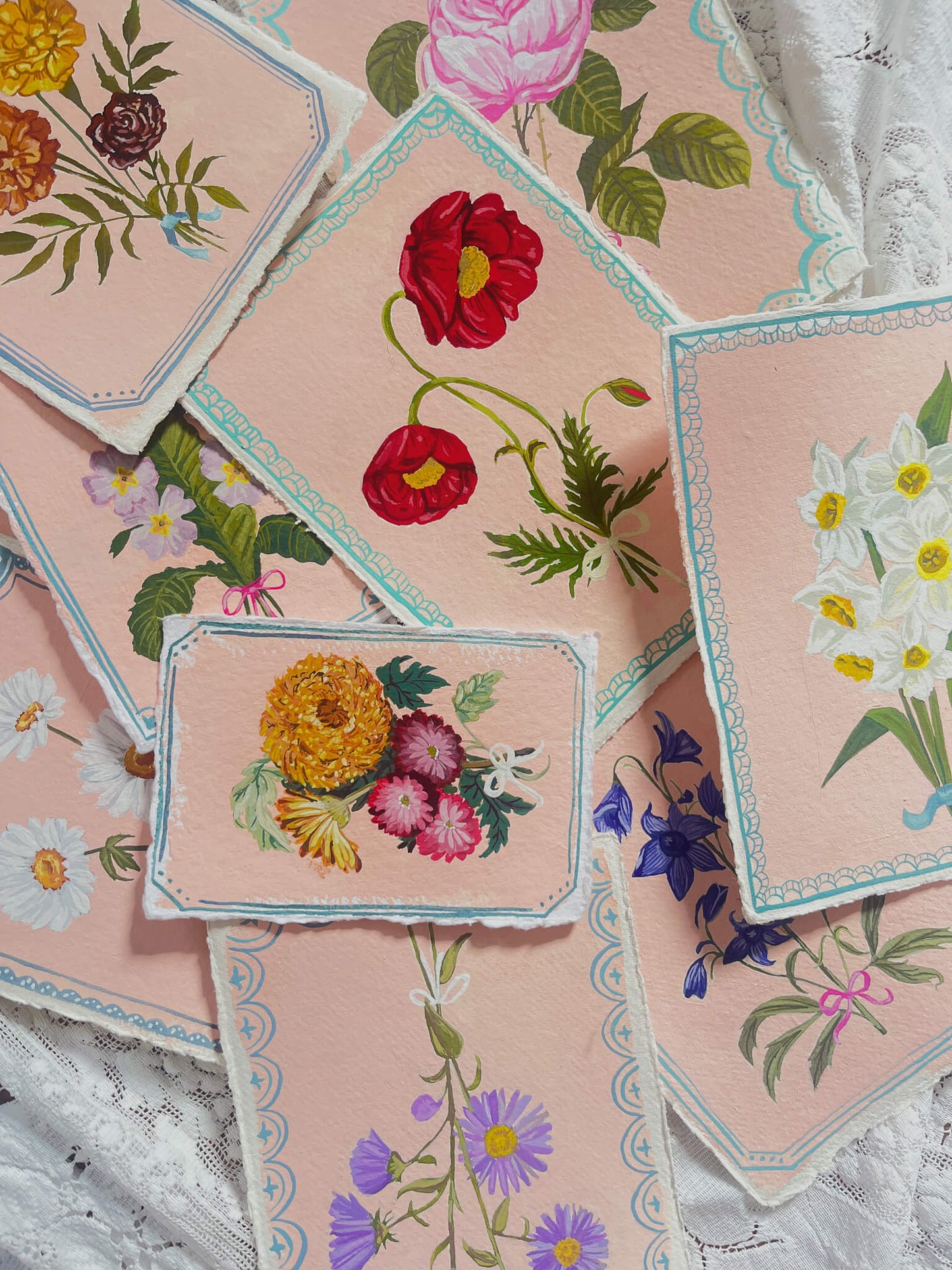 Original July Birth Month Flower – Larkspur Flower Painting on Handmade Paper – Vintage Botanical Wall Art for Positivity & Charm