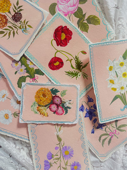 Original July Birth Month Flower – Larkspur Flower Painting on Handmade Paper – Vintage Botanical Wall Art for Positivity & Charm
