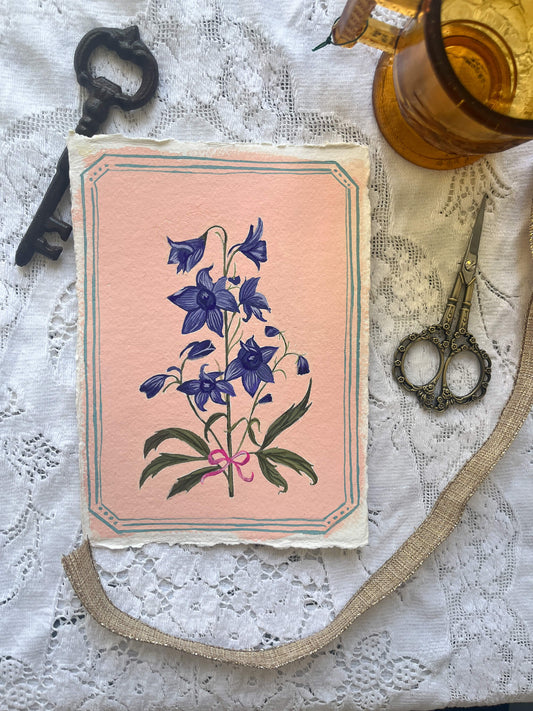 Original July Birth Month Flower – Larkspur Flower Painting on Handmade Paper – Vintage Botanical Wall Art for Positivity & Charm