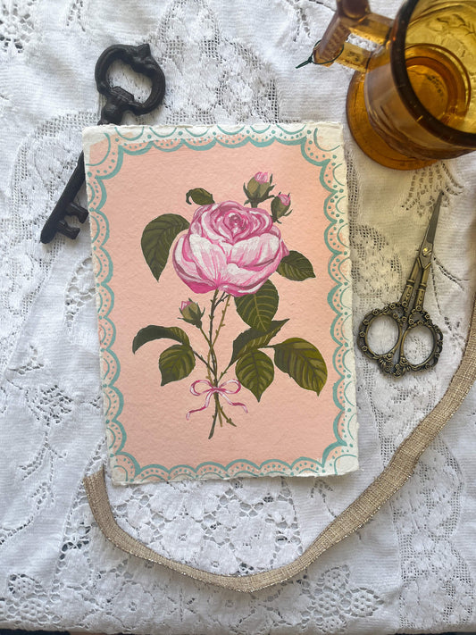 Original June Birth Flower Painting – Vintage Botanical Art on Handmade Paper – Hand-Painted Wall Art of Beauty & Passion