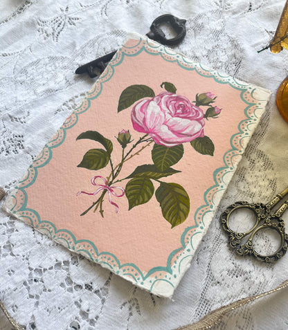 Original June Birth Flower Painting – Vintage Botanical Art on Handmade Paper – Hand-Painted Wall Art of Beauty & Passion