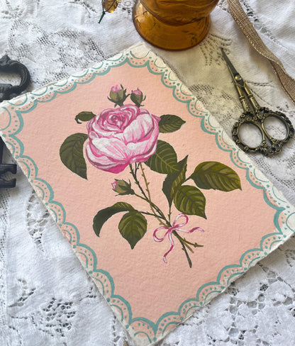Original June Birth Flower Painting – Vintage Botanical Art on Handmade Paper – Hand-Painted Wall Art of Beauty & Passion