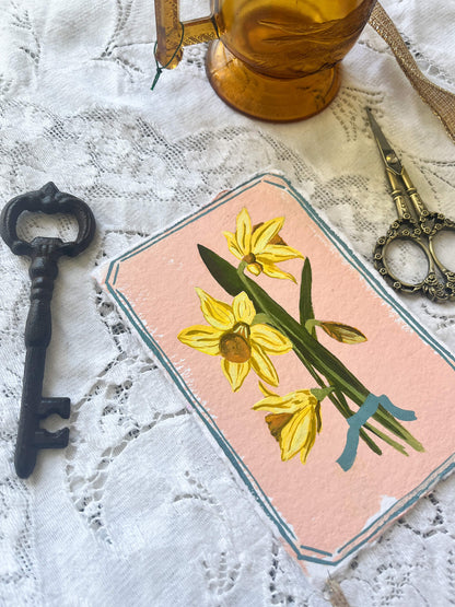 Original March Birth Month Flower - Daffodil Flower Painting – Vintage Botanical Art for Spring, Joy & New Beginnings