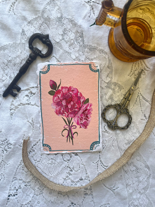 Original January Birth Month Flower Art - Carnation Flower Painting on Handmade Paper – Vintage Botanical Watercolor for Gift or Display