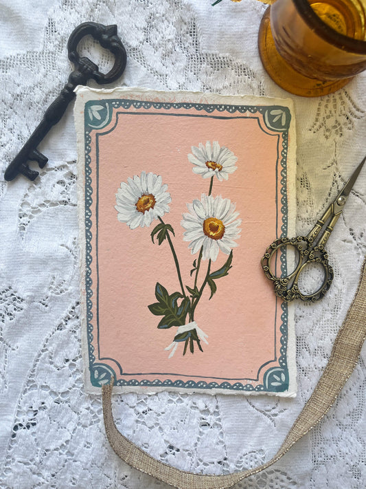 Original April Birth Flower Painting – Daisy Art on Handmade Paper – Vintage Botanical  Wall Art for Cheer & Optimism
