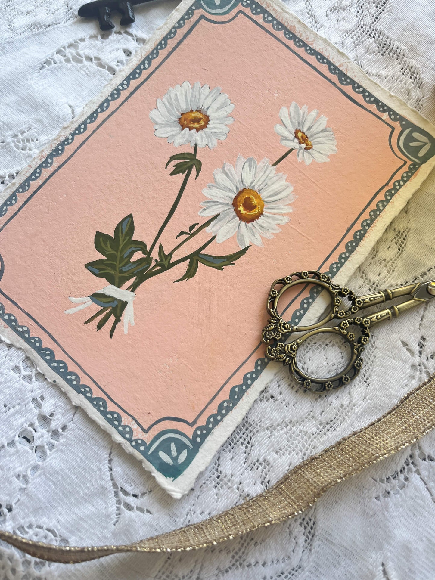 Original April Birth Flower Painting – Daisy Art on Handmade Paper – Vintage Botanical  Wall Art for Cheer & Optimism