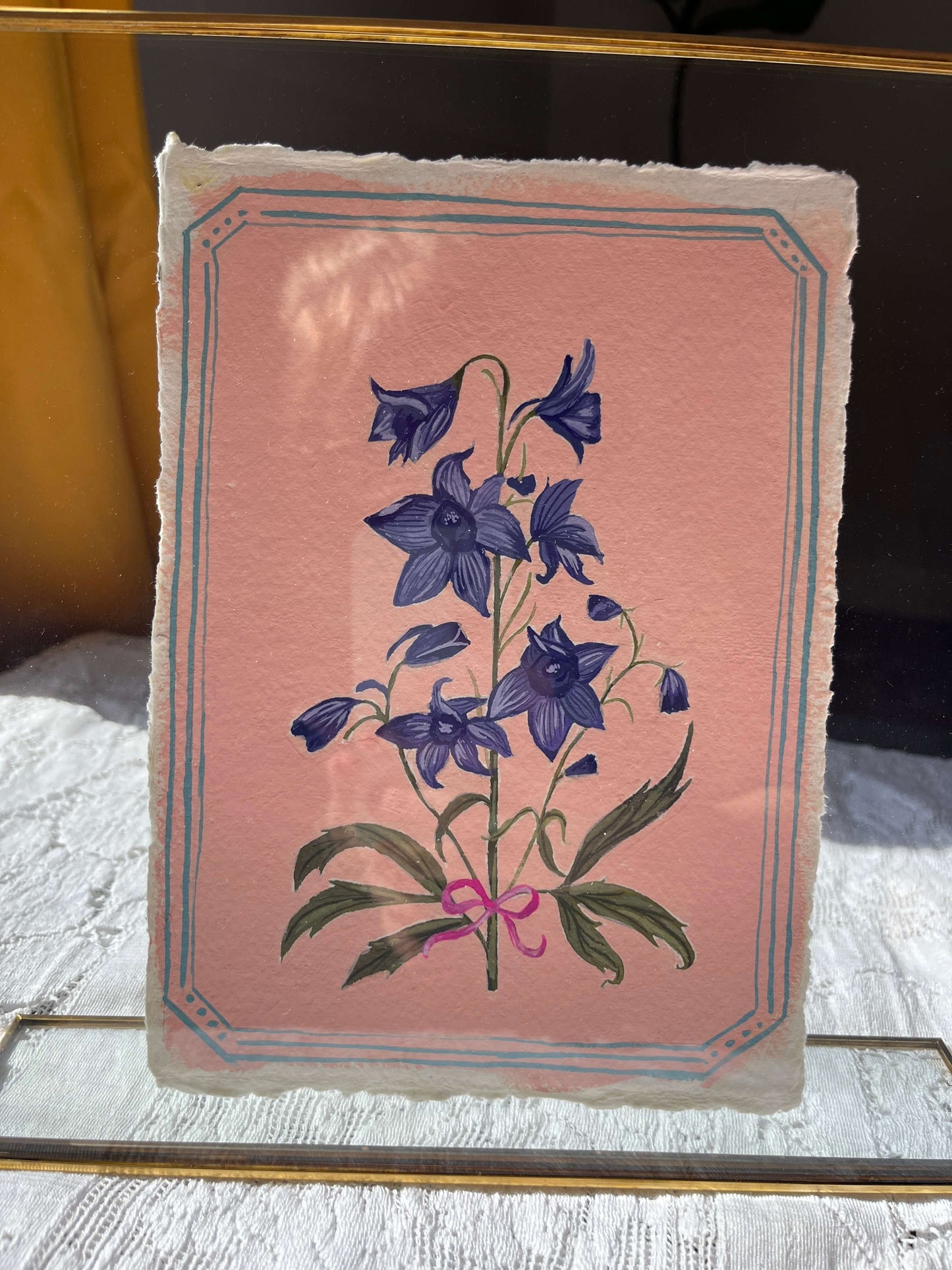 Original July Birth Month Flower – Larkspur Flower Painting on Handmade Paper – Vintage Botanical Wall Art for Positivity & Charm