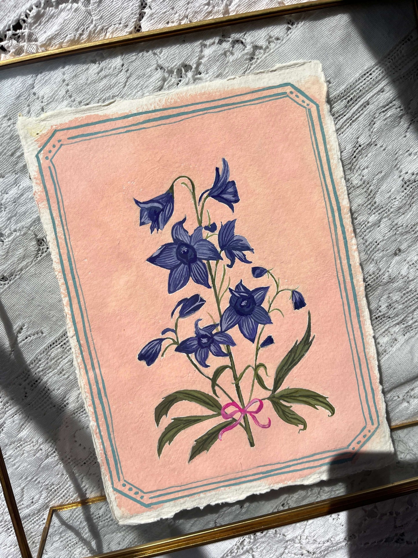 Original July Birth Month Flower – Larkspur Flower Painting on Handmade Paper – Vintage Botanical Wall Art for Positivity & Charm
