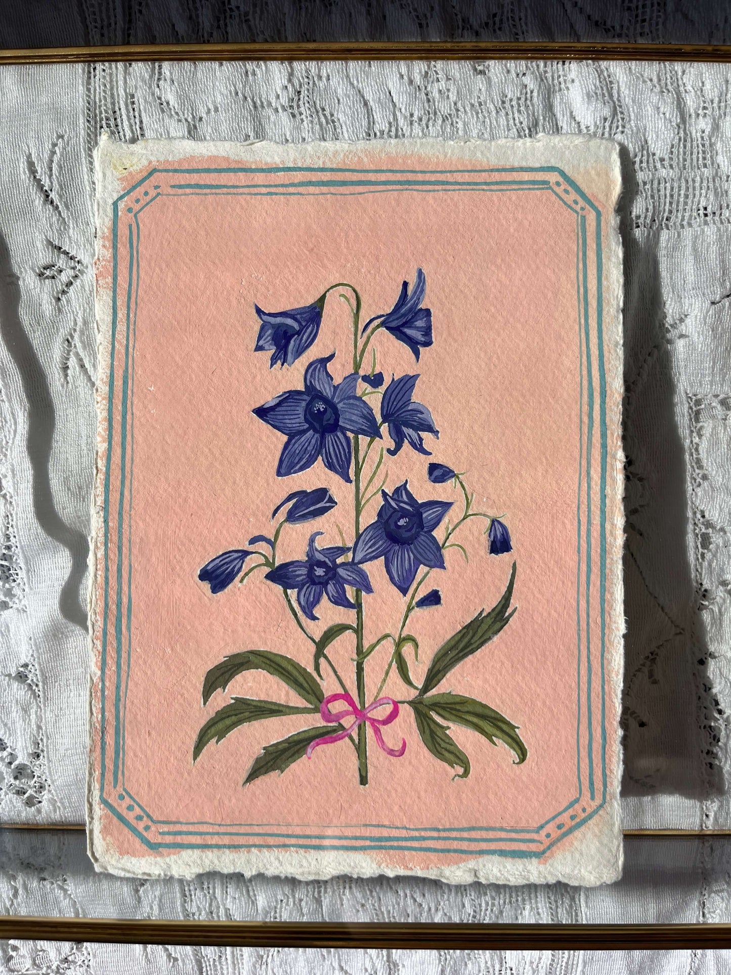 Original July Birth Month Flower – Larkspur Flower Painting on Handmade Paper – Vintage Botanical Wall Art for Positivity & Charm