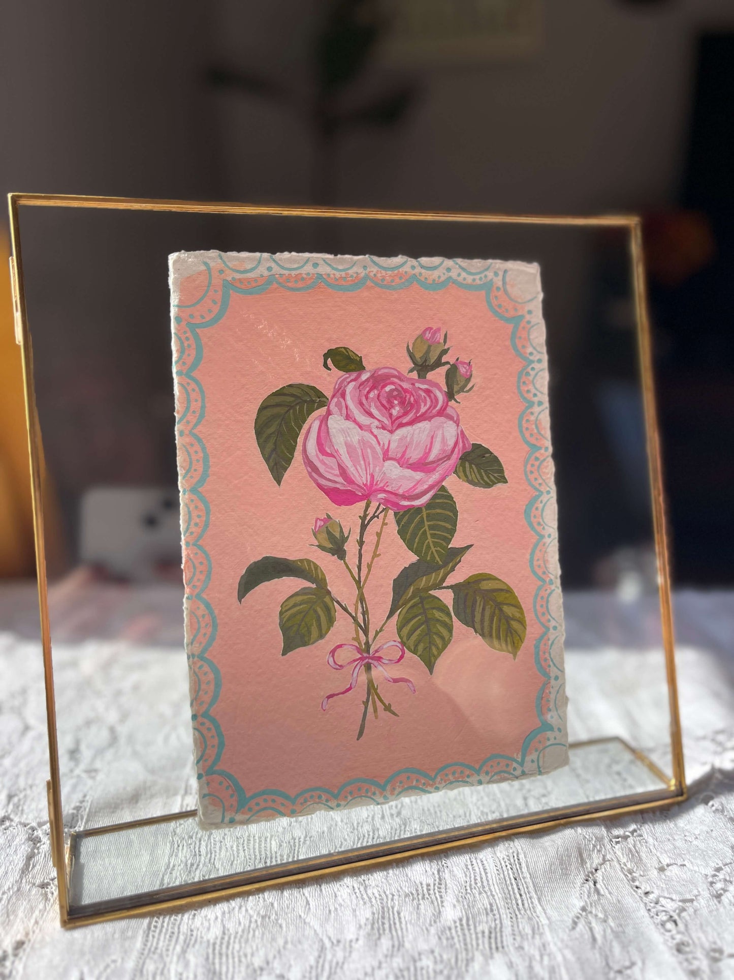 Original June Birth Flower Painting – Vintage Botanical Art on Handmade Paper – Hand-Painted Wall Art of Beauty & Passion