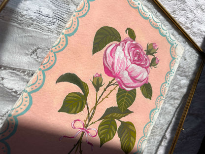 Original June Birth Flower Painting – Vintage Botanical Art on Handmade Paper – Hand-Painted Wall Art of Beauty & Passion
