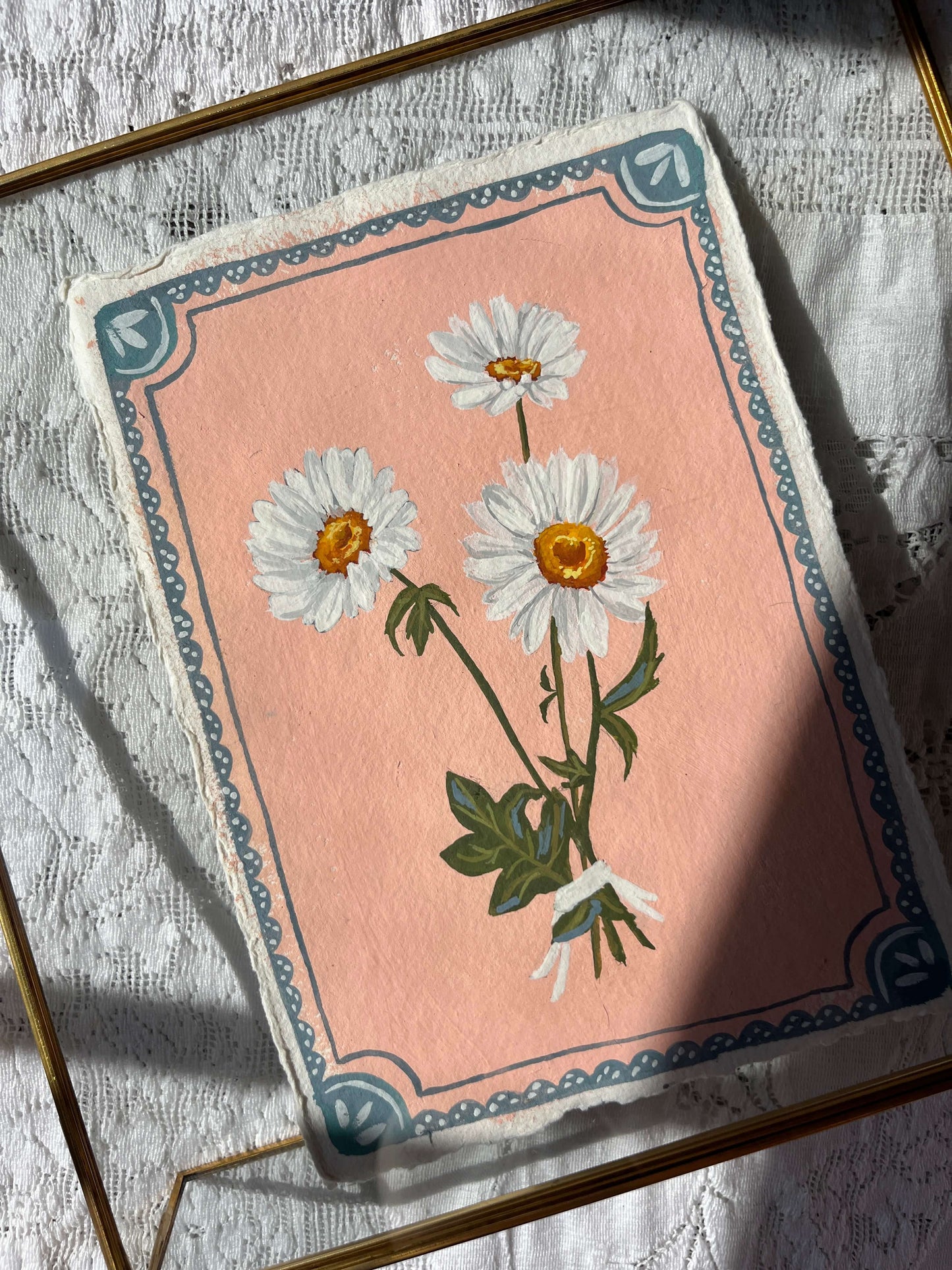 Original April Birth Flower Painting – Daisy Art on Handmade Paper – Vintage Botanical  Wall Art for Cheer & Optimism