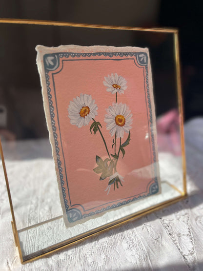 Original April Birth Flower Painting – Daisy Art on Handmade Paper – Vintage Botanical  Wall Art for Cheer & Optimism