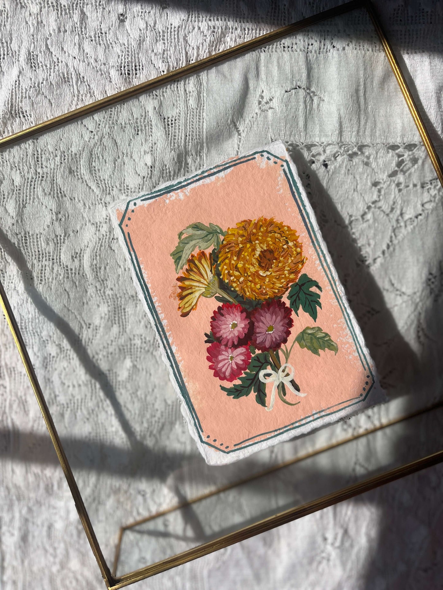 Original November Birth Month Flower – Chrysanthemum Flower Painting on Handmade Paper – Vintage Botanical Art for Friendship & Longevity