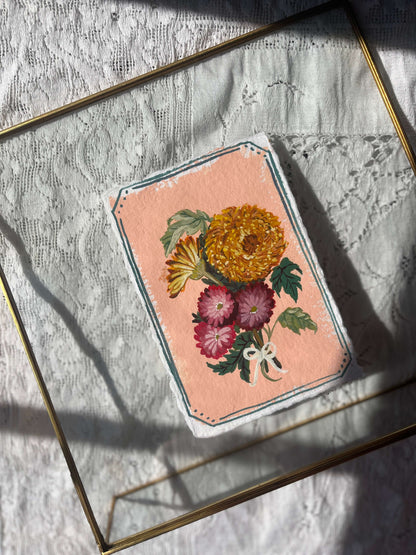 Original November Birth Month Flower – Chrysanthemum Flower Painting on Handmade Paper – Vintage Botanical Art for Friendship & Longevity