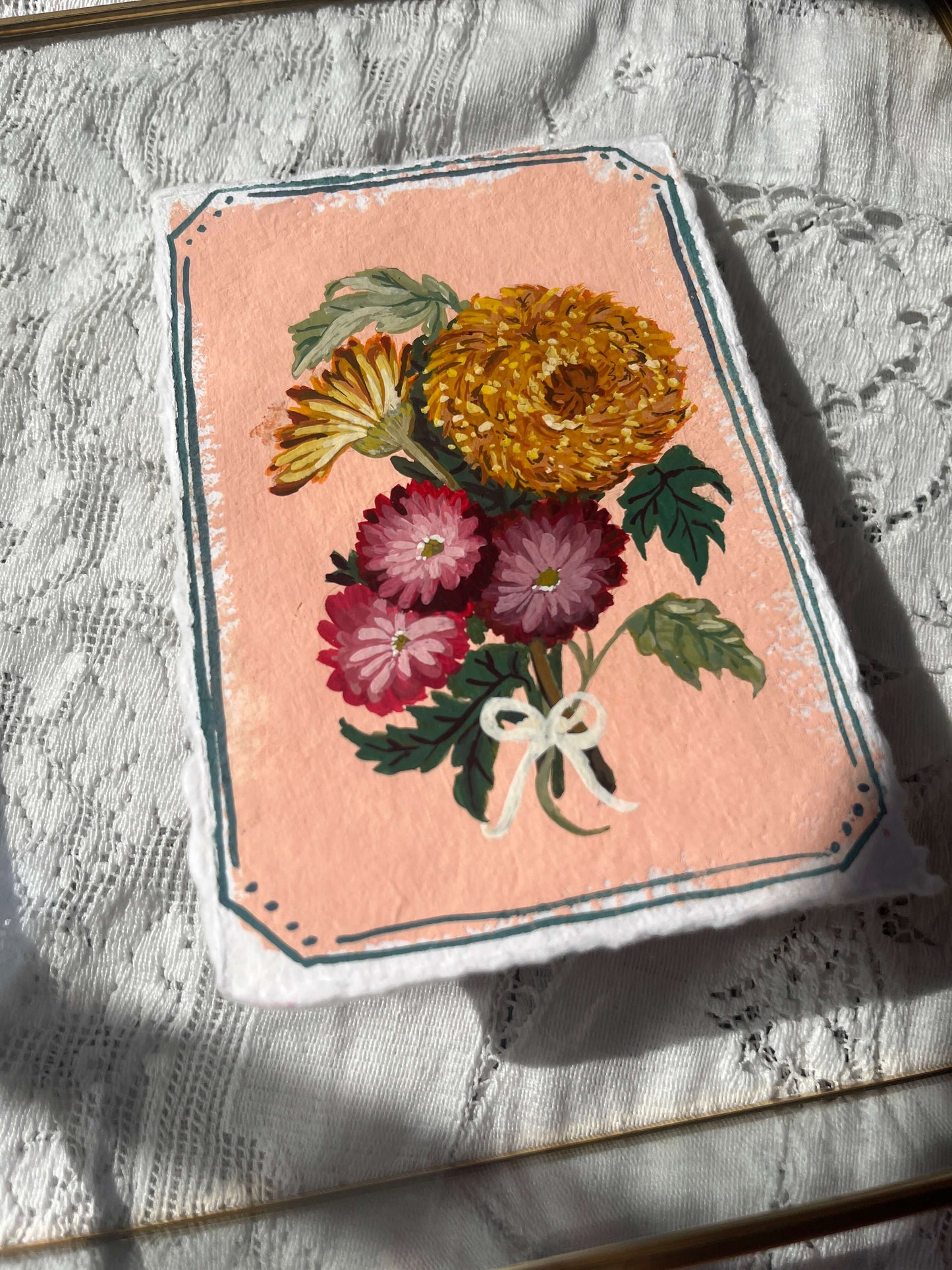 Original November Birth Month Flower – Chrysanthemum Flower Painting on Handmade Paper – Vintage Botanical Art for Friendship & Longevity