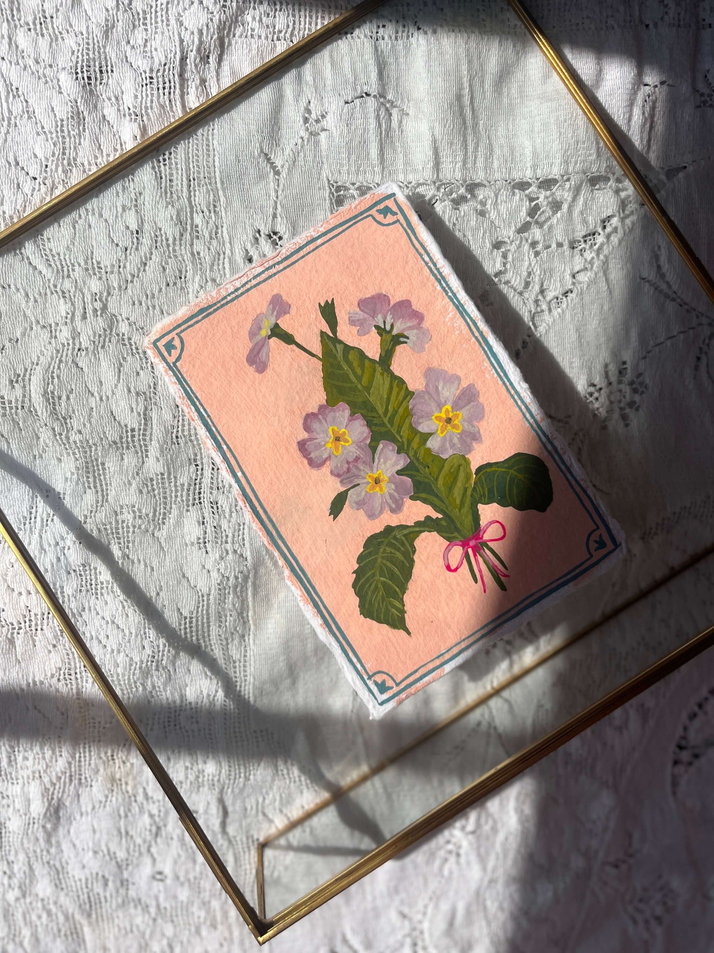 Original February Birth Month Flower Art - Primrose Vintage Flower Painting on Handmade Paper – Hand-Painted Botanical Gift