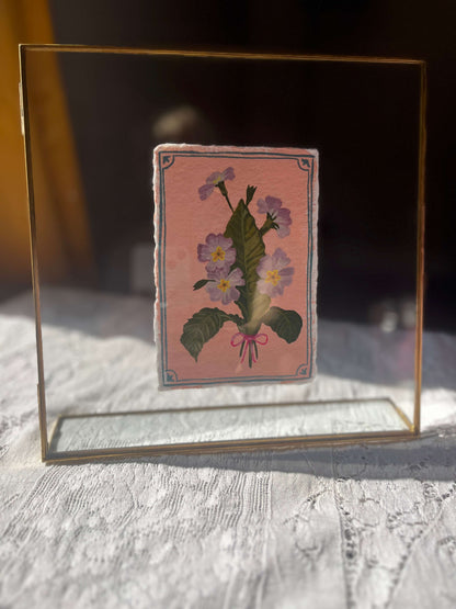 Original February Birth Month Flower Art - Primrose Vintage Flower Painting on Handmade Paper – Hand-Painted Botanical Gift