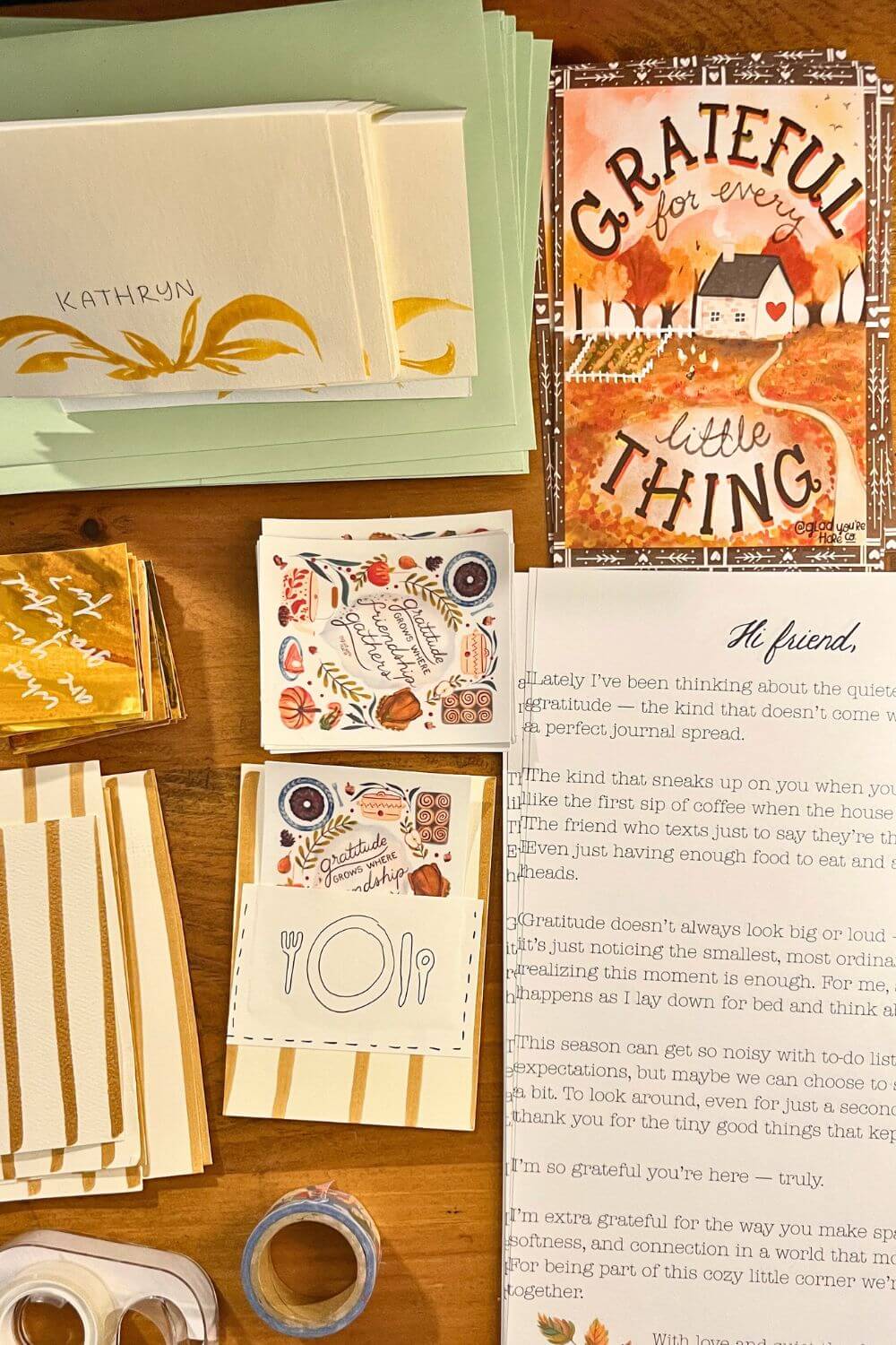 Hand-painted postcard and handwritten letter from the Wild Petals Postal Service monthly snail mail art club — nature-inspired stationery and self-care gift subscription.