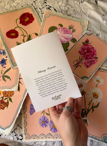 February Birth Month Flower Greeting Card - Primrose Vintage Flower Birthday Card – Botanical Gift
