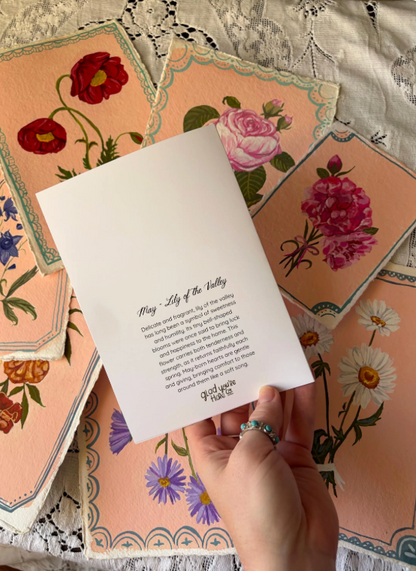 May Birth Flower Greeting Card – Lily of the Valley Birthday Card – Vintage Botanical Cheer & Optimism