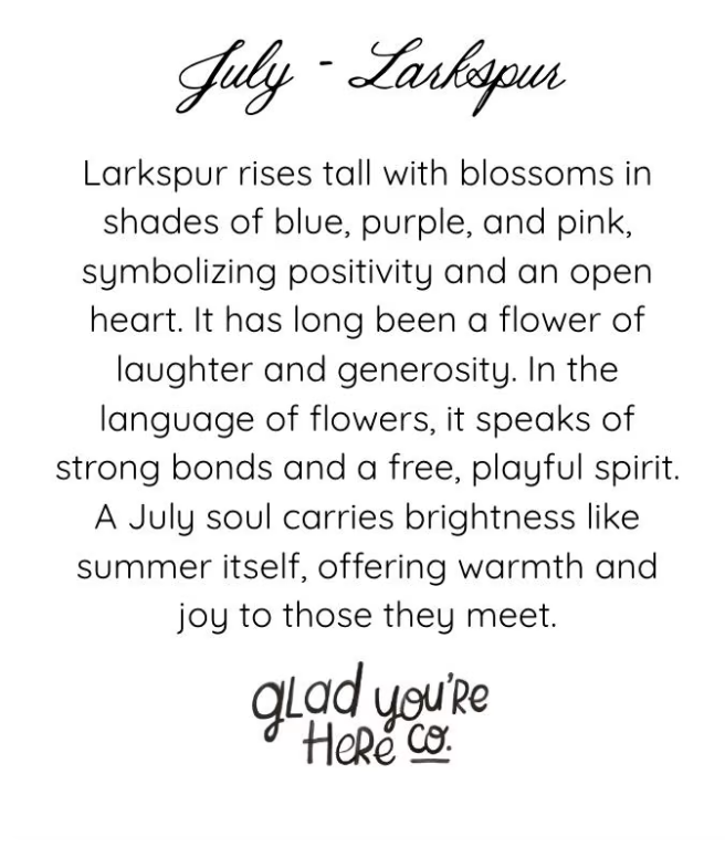 July Birth Month Flower Greeting Card – Larkspur Flower Painting Birthday Card – Vintage Botanical Card for Positivity & Charm