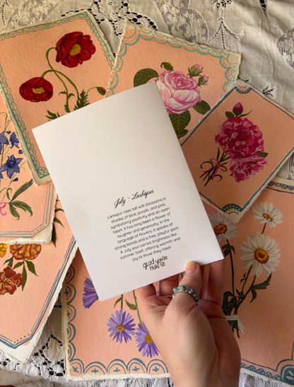 July Birth Month Flower Greeting Card – Larkspur Flower Painting Birthday Card – Vintage Botanical Card for Positivity & Charm