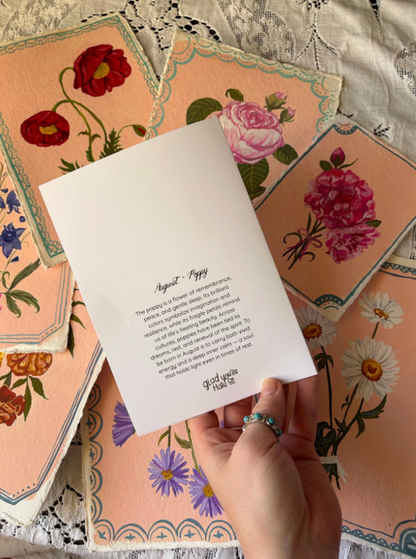 August Birth Month Flower Greeting Card – Poppy Flower Painting Birthday Card – Hand-Painted Vintage Botanical Card with Envelope