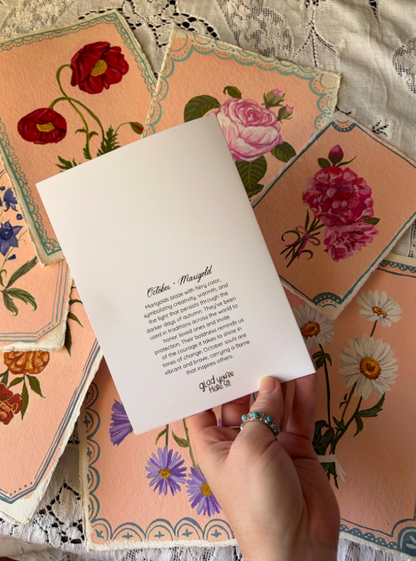 October Birth Month Flower Greeting Card Marigold Flower Birthday Card – Marigold Flower Card with Envelope – Vintage Botanical Artwork