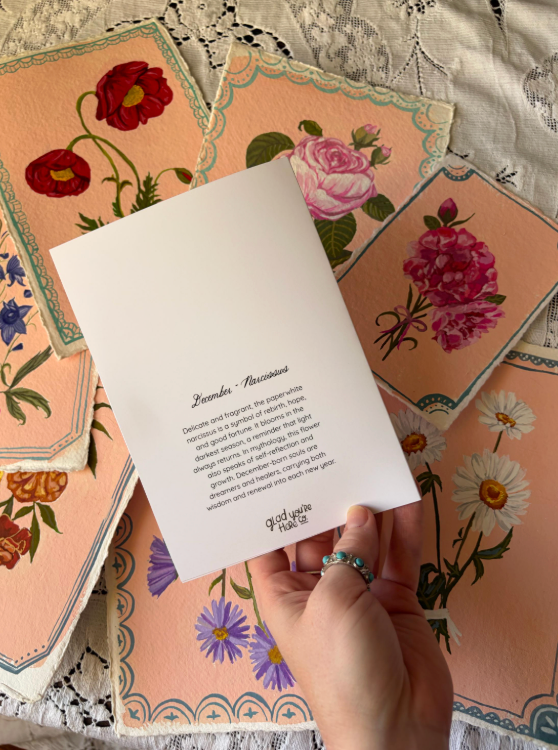 December Birth Month Flower Greeting Card– Narcissus Flower Card with Envelope – Vintage Botanical Artwork of Prosperity & Hope