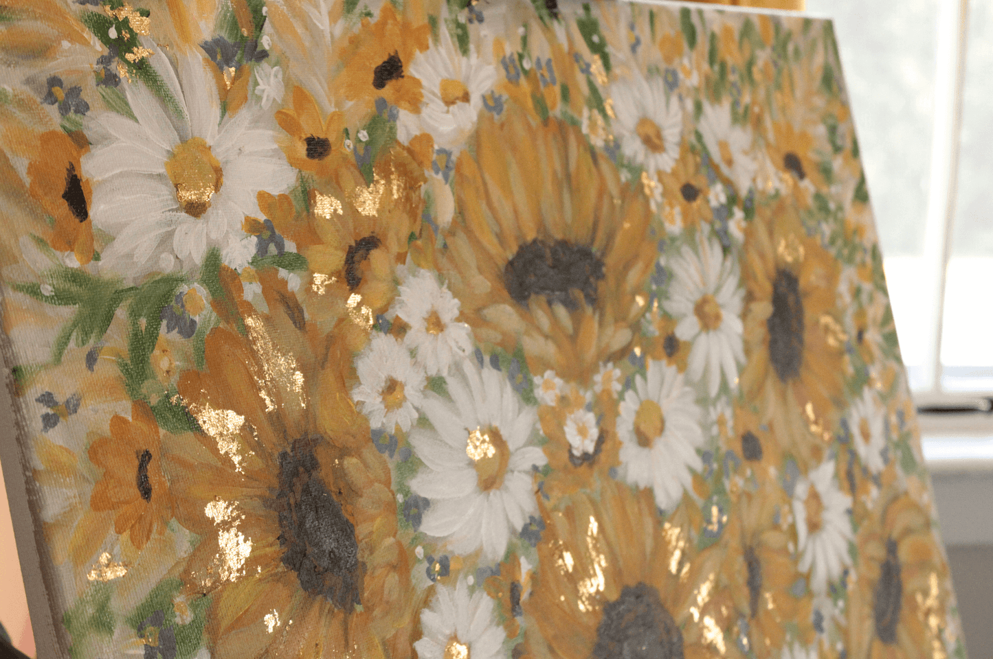 Sunflower and Daisies Abstract Original Painting Acrylic