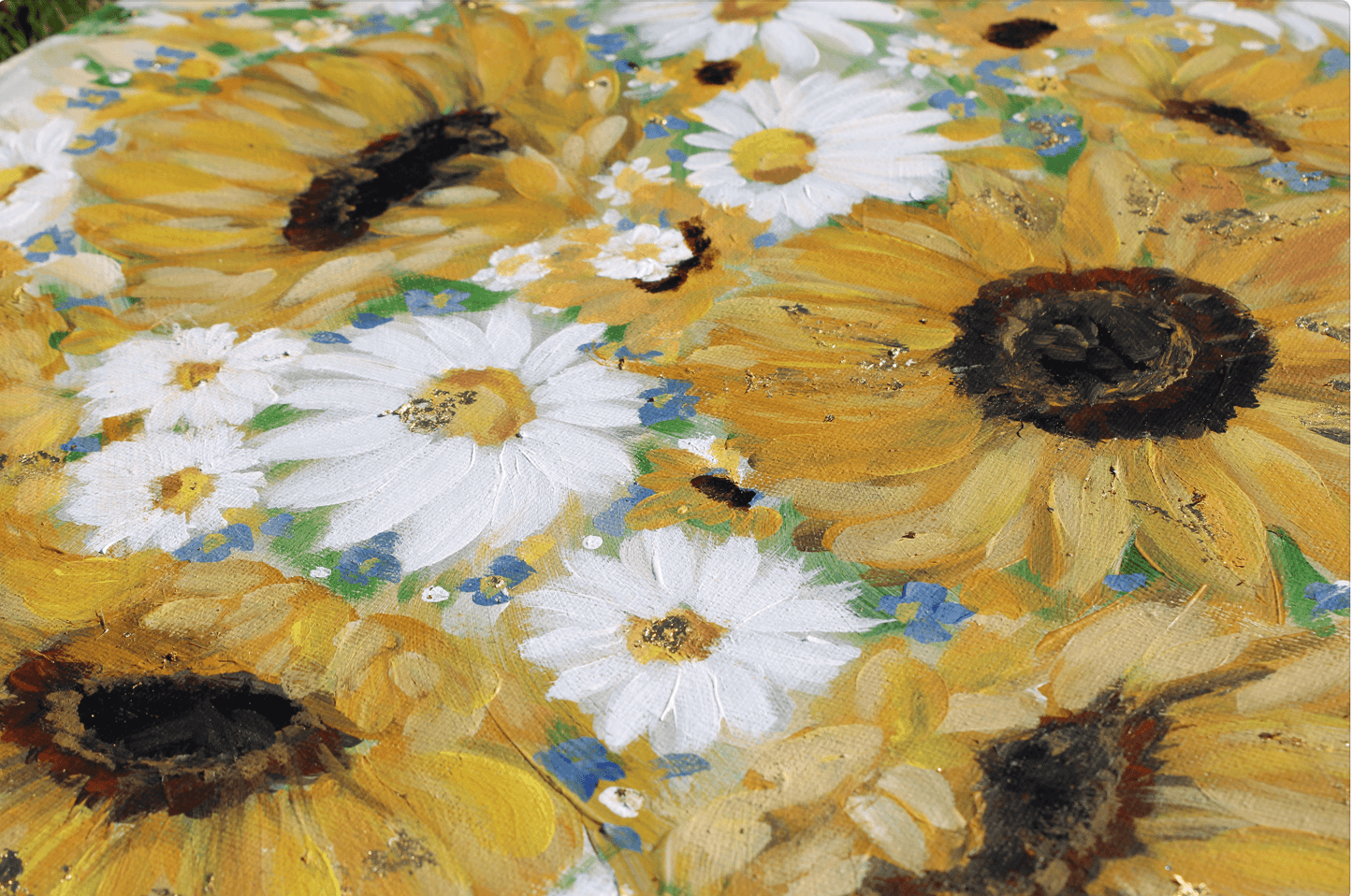 Sunflower and Daisies Abstract Original Painting Acrylic