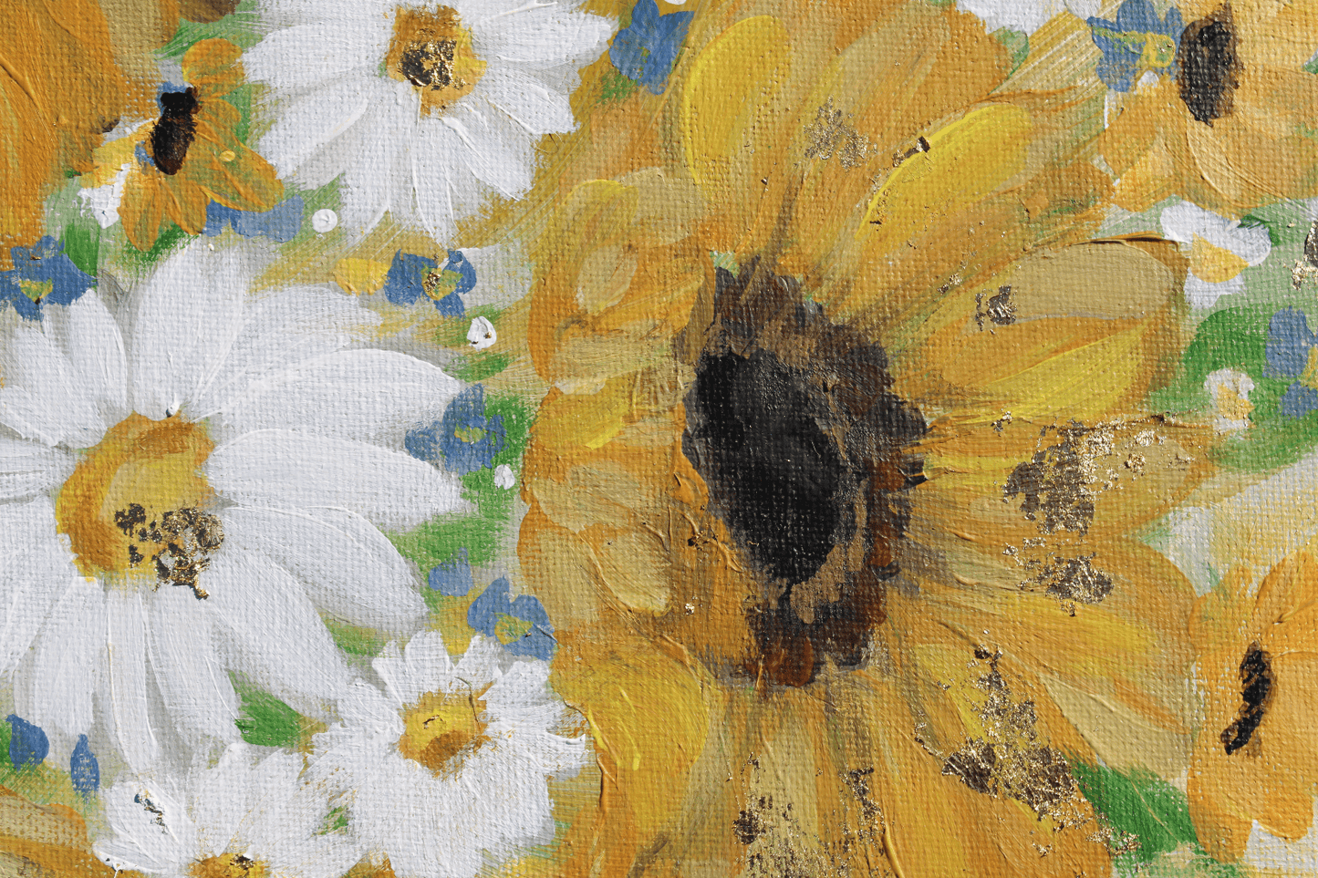 Sunflower and Daisies Abstract Original Painting Acrylic