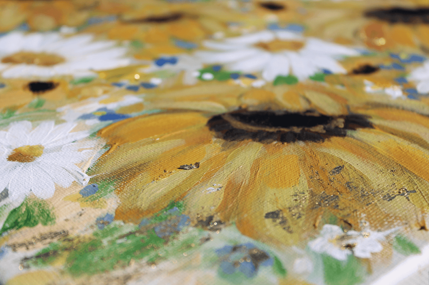 Sunflower and Daisies Abstract Original Painting Acrylic