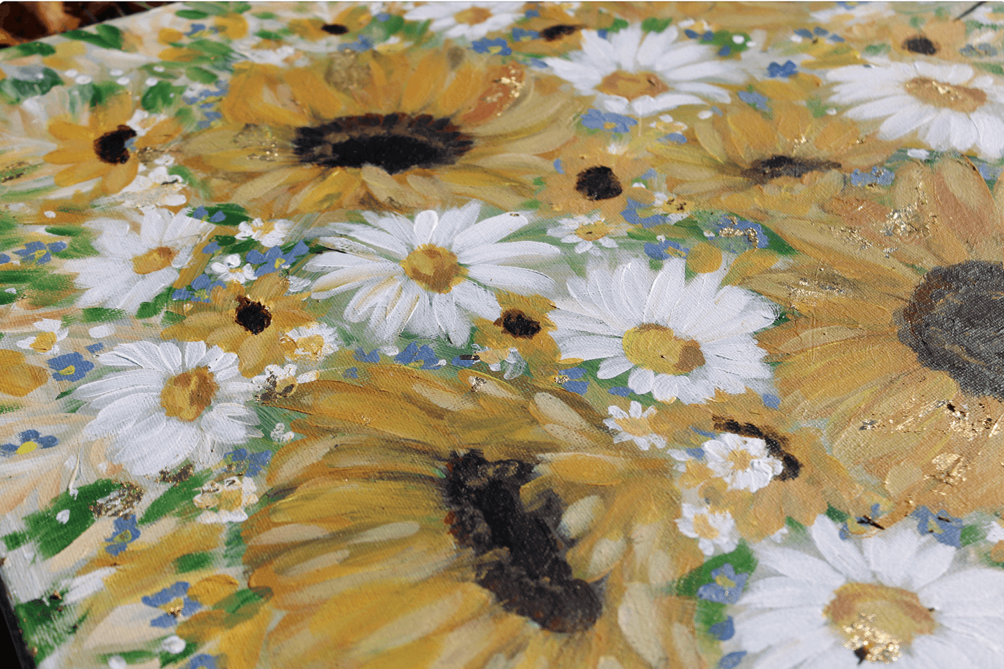 Sunflower and Daisies Abstract Original Painting Acrylic