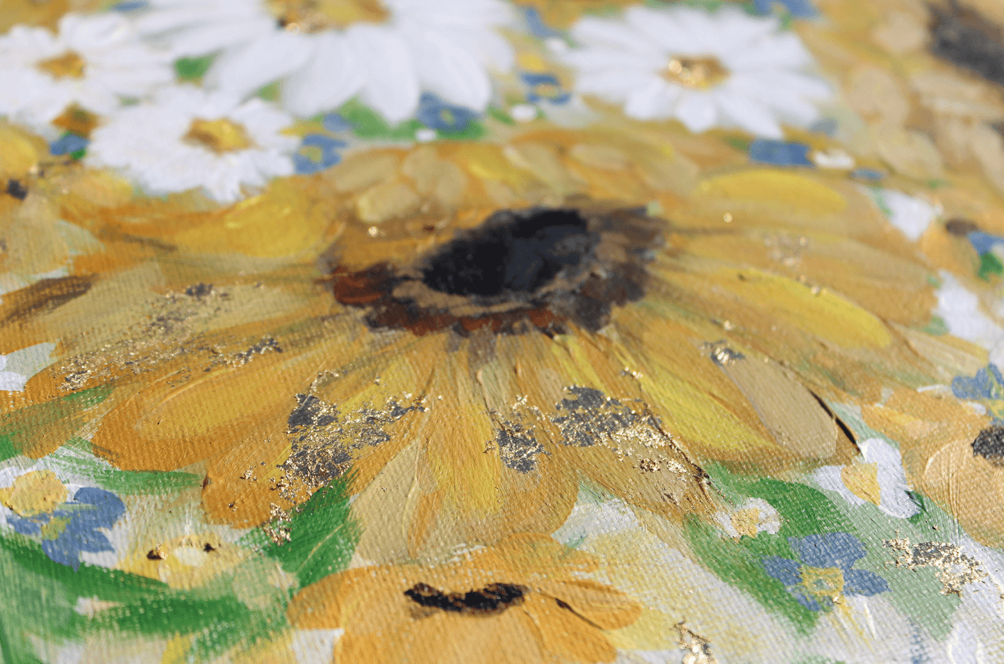 Sunflower and Daisies Abstract Original Painting Acrylic