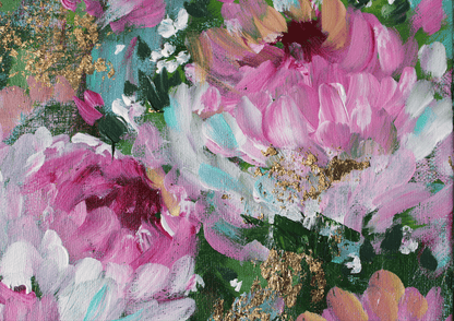 Original Acrylic Painting on 16x20 Canvas with Gold Flecks • Pink Floral Abstract Wall Art • Modern Flower Artwork for Home Decor