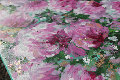 Original Acrylic Painting on 16x20 Canvas with Gold Flecks • Pink Floral Abstract Wall Art • Modern Flower Artwork for Home Decor