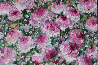 Original Acrylic Painting on 16x20 Canvas with Gold Flecks • Pink Floral Abstract Wall Art • Modern Flower Artwork for Home Decor