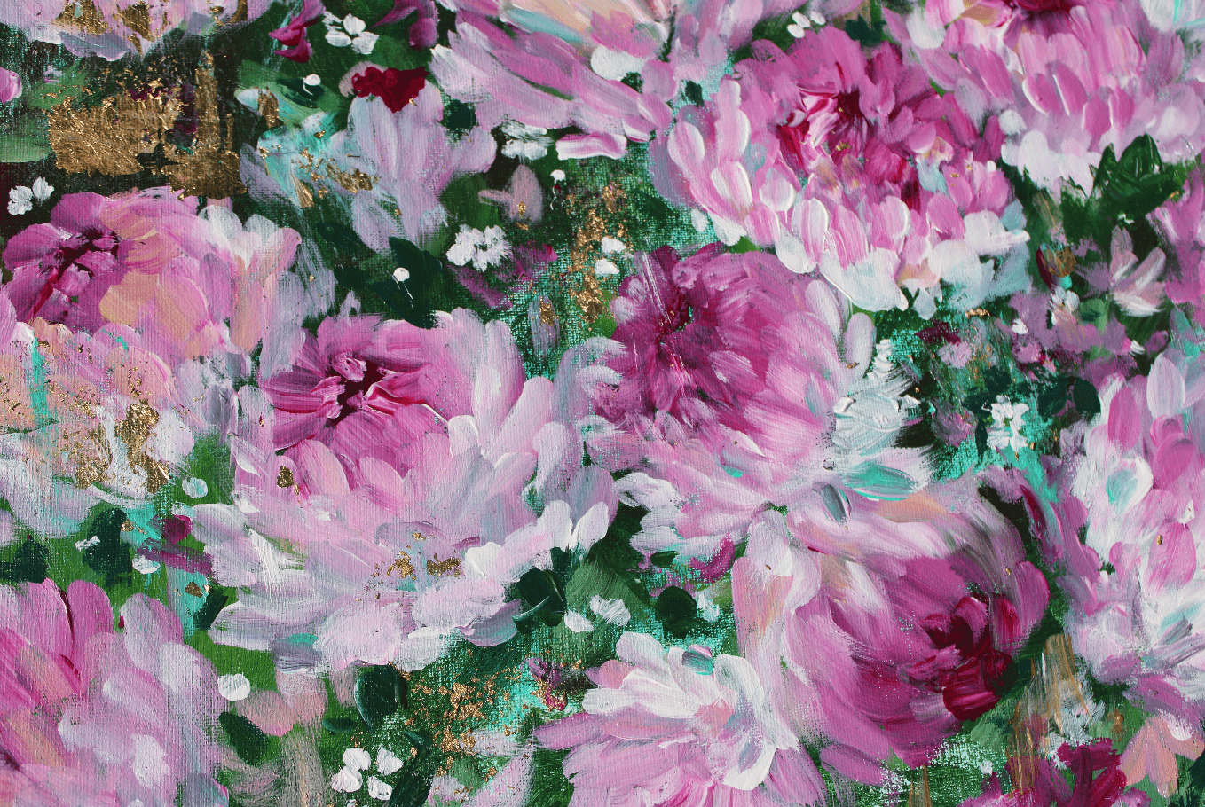 Original Acrylic Painting on 16x20 Canvas with Gold Flecks • Pink Floral Abstract Wall Art • Modern Flower Artwork for Home Decor