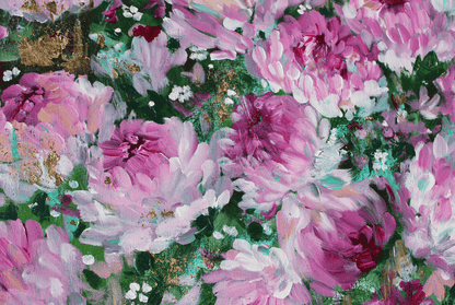 Original Acrylic Painting on 16x20 Canvas with Gold Flecks • Pink Floral Abstract Wall Art • Modern Flower Artwork for Home Decor