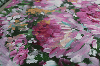 Original Acrylic Painting on 16x20 Canvas with Gold Flecks • Pink Floral Abstract Wall Art • Modern Flower Artwork for Home Decor