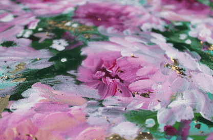 Original Acrylic Painting on 16x20 Canvas with Gold Flecks • Pink Floral Abstract Wall Art • Modern Flower Artwork for Home Decor