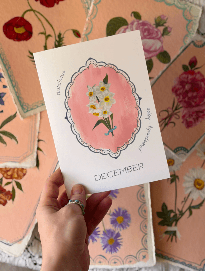 December birth flower hand painted greeting card - narcissus