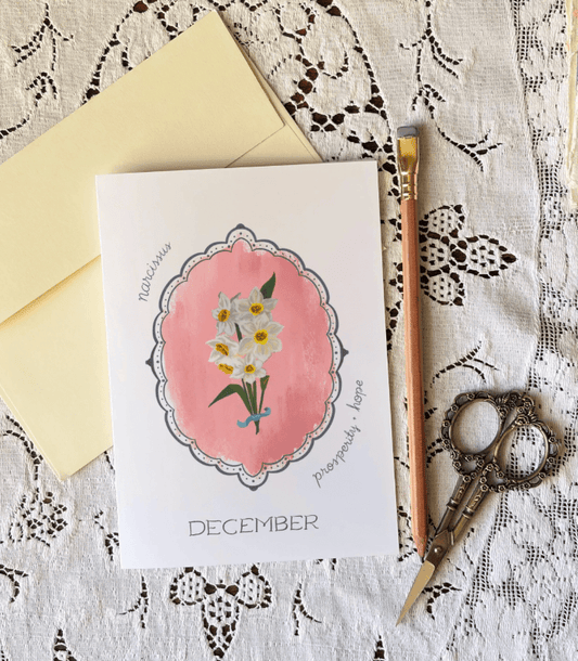 December birth flower hand painted greeting card - narcissus