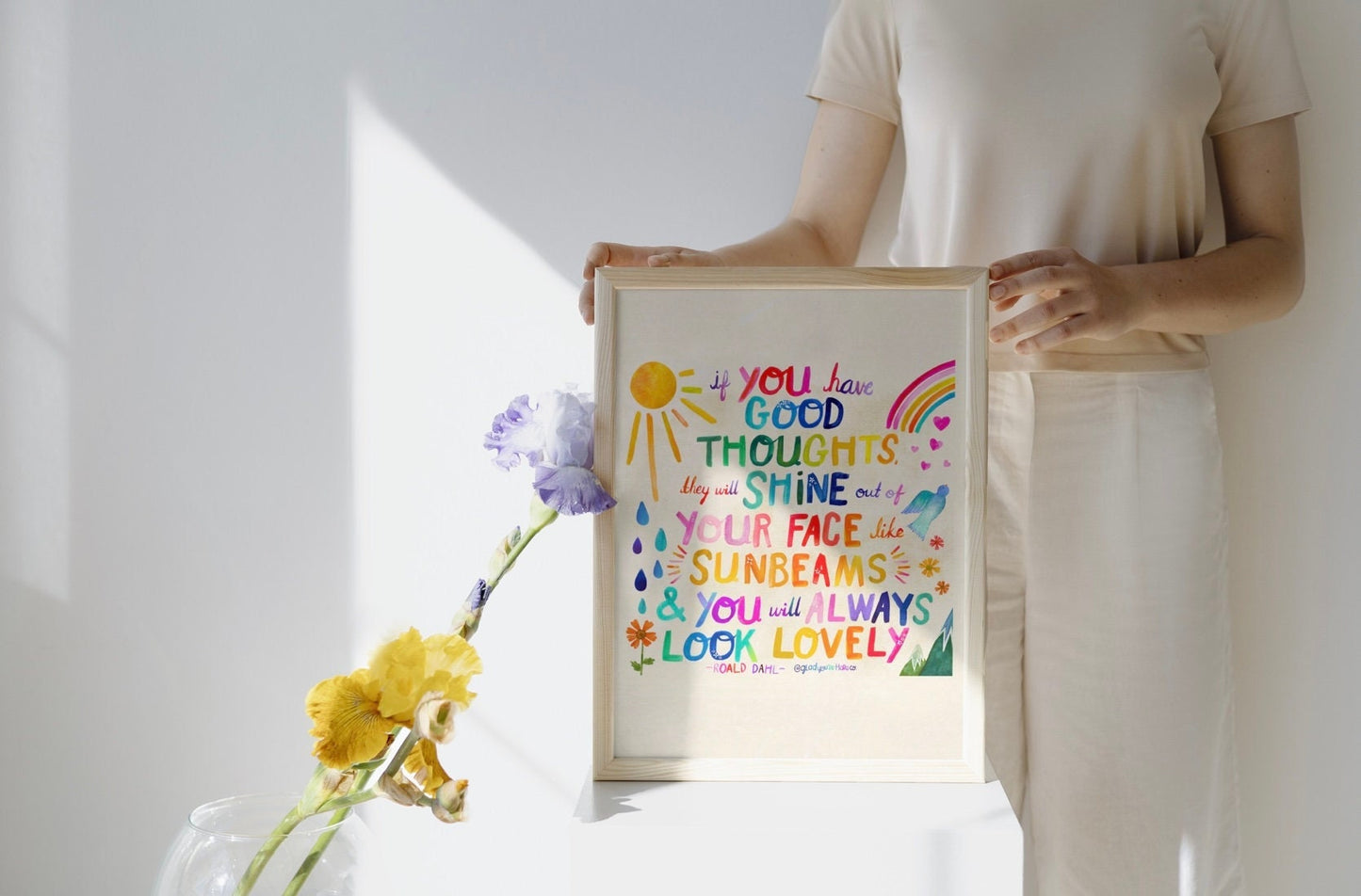 Roald Dahl Quote "If You Think Good Thoughts" Digital Art Print | Children's Art Printable Wall Decor  | Downloadable Art Print